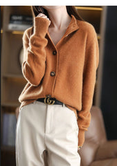 2026 New Retro Women'S 100% Cashmere Solid Color Stand Collar Cardigan, Casual Loose Fit Outerwear for Office Commute & Business Casual Outfit