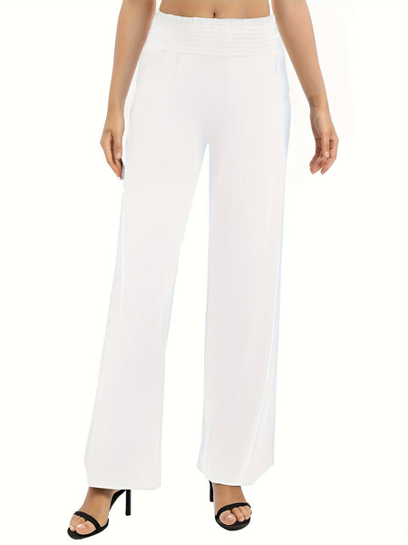 Tooluck Ladies' casual elastic waist straight trousers