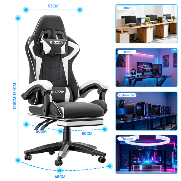 GartistGo Gaming Chair With footrest,Computer Chairs with Lumbar Cushion + Headrest, Height-Adjustable Office Chair for Adults, Girls, Boys