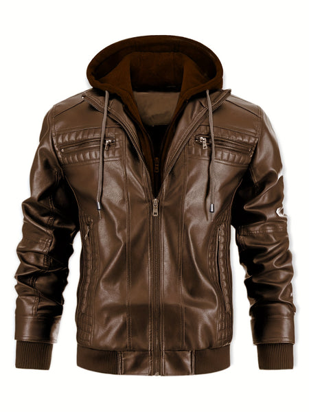 Men's Casual 2in 1 Jacket, Chic Bomber Jacket Biker Jacket with Zipper Pockets