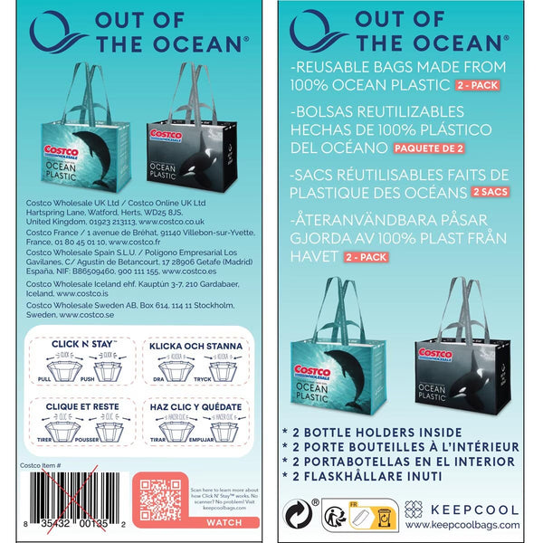 Costco Ocean Plastic Reusable Shopping Bags, 2 Pack