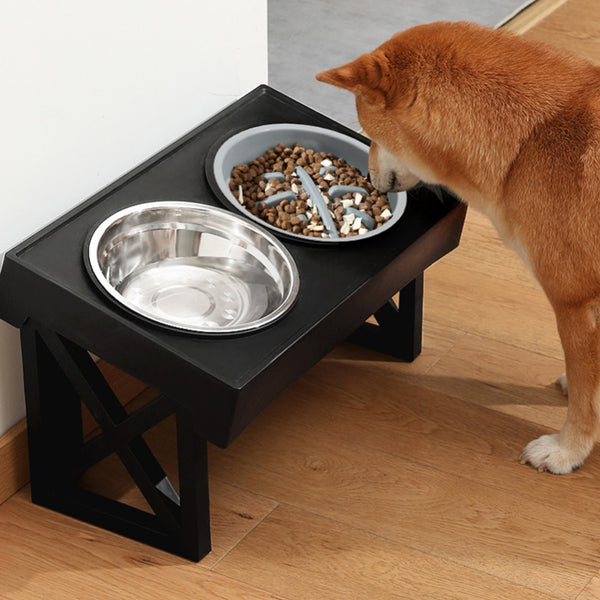 Raised Dog Bowl Height-Adjustable, Elevated Dog bowls with Stainless Steel Bowl and PP bowl, for Small Medium & Large Dogs, Black, 45*26*27.5cm