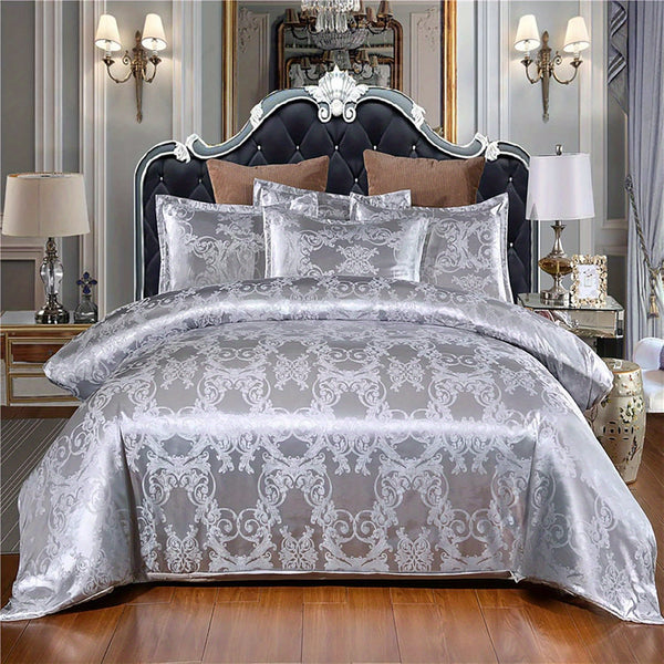 Luxury European Style Satin Jacquard Duvet Cover Three-Piece Set Single/Double/King/Super King Size, Soft Comfortable Floral Pattern Bedding Set, Machine Washable, Zipper Closure, High-Quality Quilt Cover Set for All-season Use, Bedroom, Hotel, Guest Room