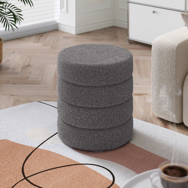 Round Pouffe Stool Liviing Room Bedroom Footstool Teddy Fleece Dressing Table Stool Hallway Shoe Stool