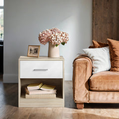 Bedside Table, Side Table with Drawer, Handle, Open Compartment,Easy Assembly, Perfect for Living Room or Bedroom