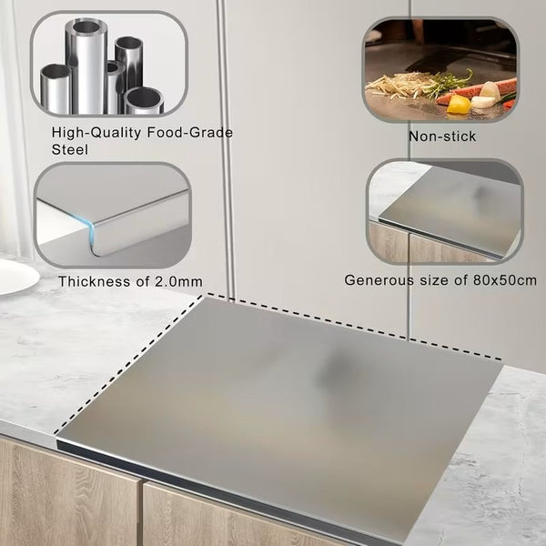 1 Oversized Extra-thick Stainless Steel Cutting Board, Modern Minimalist Style with a Silvery Rectangular Curved Design, Easy to Clean, Suitable for Industrial Science/kitchen Cooking/home/outdoor Camping, Kitchen Utensils, Lab Mats, Handmade Mats