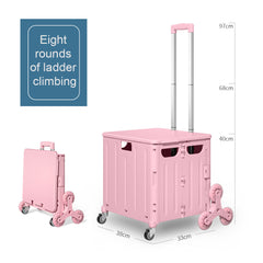 Folding Cargo Basket, Multifunctional Cart, Push Cabinet, Food Moving Cart, Shopping Cart with Lid, Portable Rolling Cargo Box Push Cart Shopping Cart Foldable Toolbox with Adjustable Telescopic Aluminum Handle, 8 Swivel Wheels for Grocery, Shopping, Offi