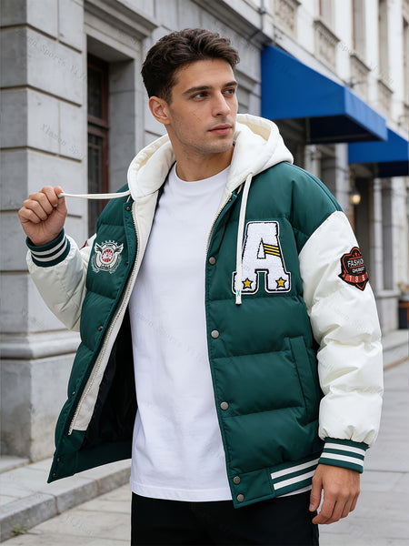 Men'S American-Style Embroidered Hoodie Jacket for Couples, Thickened for Autumn And Winter, Baseball Coat