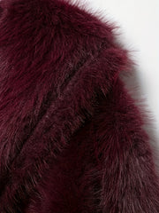 PEACHYZL Women'S Elegant Faux Fur Coat - Thickened Winter Jacket with Plush Lining, Loose Fit Long Sleeve Coat for Fall/Winter, BrownRed/