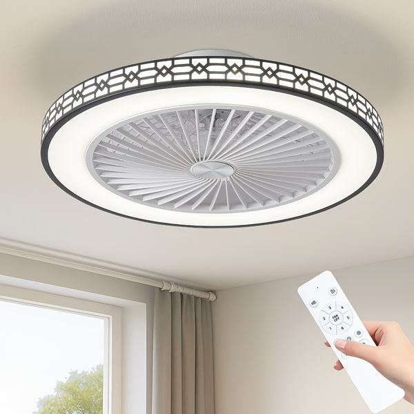 [Smart Ceiling Fan]Low-profile Ceiling Fan with Dimmable Light And Remote Control, Modern Smart LED Ceiling Fan with Lamp, 50.8cm, Dimmable, 3000-6500K, 6 Wind Speeds, Timer, Memory Function, Lamp with Fan for Living Room, Bedroom, And Dining Room