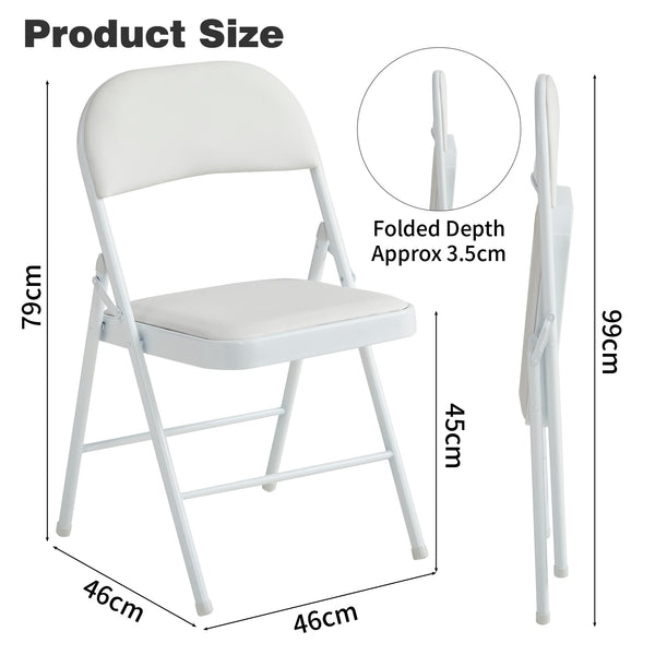 Set of 4 Folding Chairs, Faux Leather Foldable Chairs with Metal Frame and Padded Seat, Easy to Fold and Store for Home, Office, Dining and Reception
