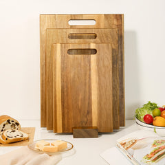 3pcs Acacia Wood Cutting Boards Set | Large Wooden Cutting Boards with Handle, Thick Chopping Boards for Meat, Fruit, Vegetables, and Cheese - Polished Surface, Safe