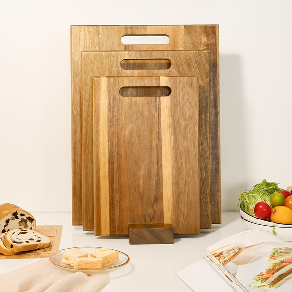 3pcs Acacia Wood Cutting Boards Set | Large Wooden Cutting Boards with Handle, Thick Chopping Boards for Meat, Fruit, Vegetables, and Cheese - Polished Surface, Safe
