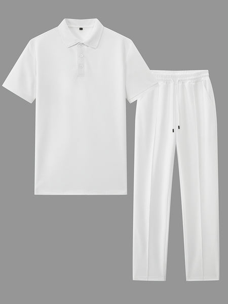 Men's Waffle Casual Suit Top Short Sleeve Turnover Collar Shirt Bottom Leisure Pants Comfortable and Clean Suitable for Spring and Summer Wear