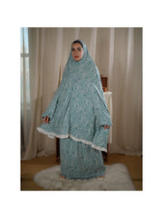 Traditional Muslim Women's Printed Hooded Prayer Gown Two-Piece Set - Upper Skirt 80cm, Lower Skirt 105cm