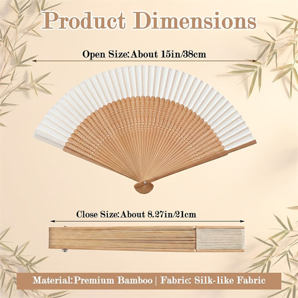 Portable Bamboo Handheld Folding Fan Suitable for Women - Elegant Chinese Decorative Cooling Fan with Bamboo for Weddings, Dance Performances, Church Events, Summer & Hot, Foldable