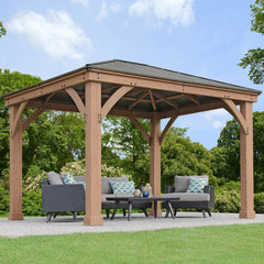 Yardistry 10 X 12Ft (3 X 3.7M) Wooden Gazebo with Peaked Aluminium Solid Roof