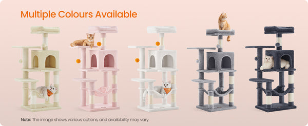 112 cm Cat Tree, Multi-Level Soft Plush Cat Tree, Cat Tower Condo with 4 Cat Scratching Posts, Hammock, Cave, Platform, Toys, Pink/White/Beige/Grey, Easy Assembly and Sturdy, Indoor Cat Furniture