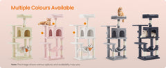 112 cm Cat Tree, Multi-Level Soft Plush Cat Tree, Cat Tower Condo with 4 Cat Scratching Posts, Hammock, Cave, Platform, Toys, Pink/White/Beige/Grey, Easy Assembly and Sturdy, Indoor Cat Furniture
