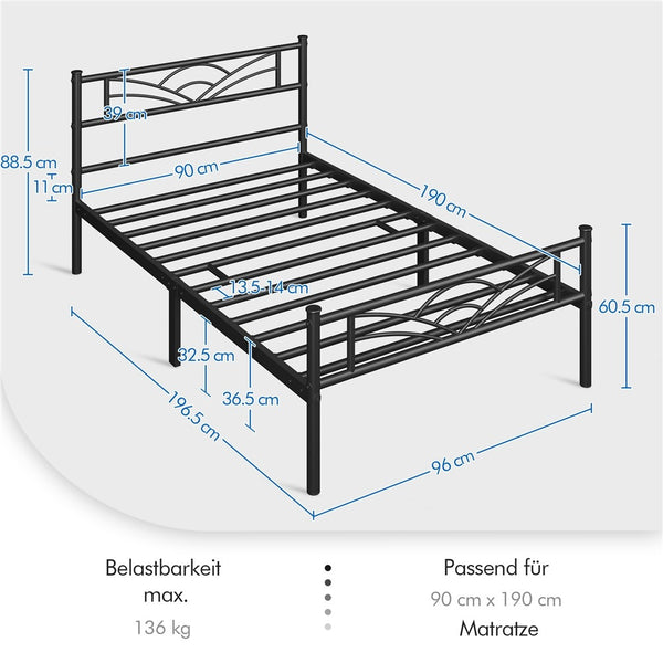 Costoffs Metal-Framed Bed, Metal-Framed Bed Base with Storage, Metal Platform Bed Frame with Headboard and Metal Bed Slats, Easy Assembly Bed, Single/Double/ Size Metal Bed Frame, Bed Foundation