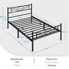 Costoffs Metal-Framed Bed, Metal-Framed Bed Base with Storage, Metal Platform Bed Frame with Headboard and Metal Bed Slats, Easy Assembly Bed, Single/Double/ Size Metal Bed Frame, Bed Foundation