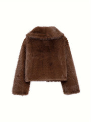 PEACHYZL Women'S Elegant Faux Fur Coat - Thickened Winter Jacket with Plush Lining, Loose Fit Long Sleeve Coat for Fall/Winter, BrownRed/