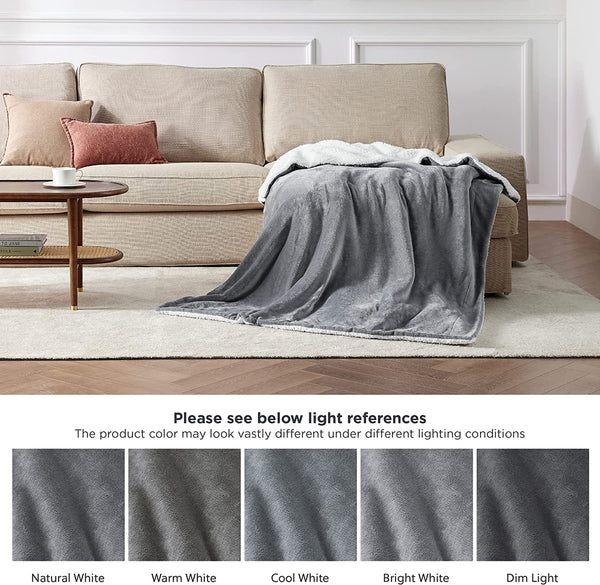 Bedsure Sherpa Fleece Throw Blanket - Fluffy Microfiber Solid Blankets for Bed and Couch Double/Twin Size, Silver Grey, 150X200Cm