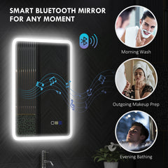 Backlit Illuminated Bathroom Mirror with LED Lights and Bluetooth, Wall Mounted Vanity Mirror with 3 Colours Dimmable, Anti-Fog, Memory Function, Touch Switch, IP44