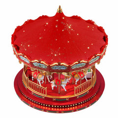 17 Inch Nostalgic Deluxe Glass Embellished Carousel in Red