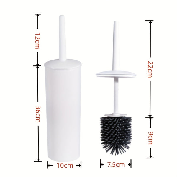A Set Of Bathroom Toilet Brush And Plastic Stand with A Long Plastic Handle And Soft Flexible Bristles The Toilet Brush Stand And Base Are Drip Proof And Leak Proof(white)