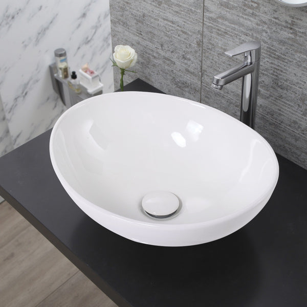 Ceramic Counter Top Sink Hand Washing Basin Modern Bathroom Cloakroom Sink Bowl with Waste Pipe Kits 410*340*140mm
