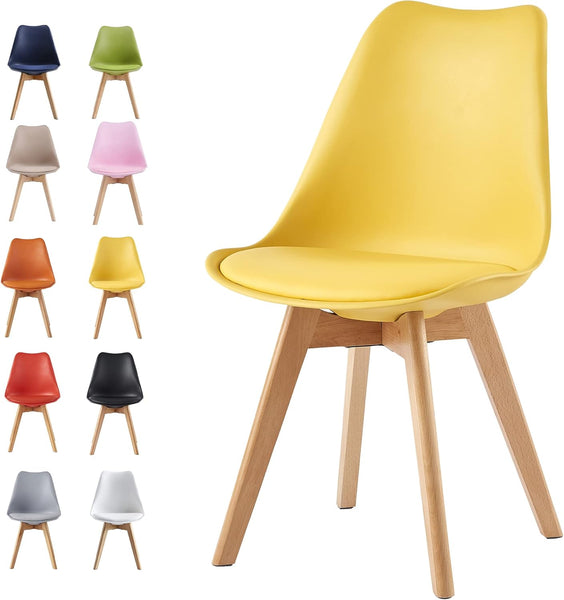 mcc direct 1Pcs Dining Chair Wooden Legs Soft Cushion Pad Stylish DELUXE Retro Lounge Dining Office EVA