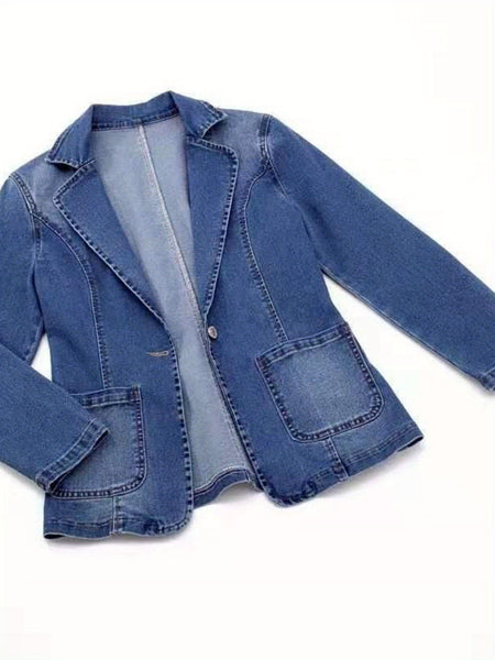 Summer Women's Clothing | Women's Denim Blazer Jacket, Slim Fit Single - Button, Trendy Jean Suit Coat, Stylish Summer Outerwearwomens Summer Clothing