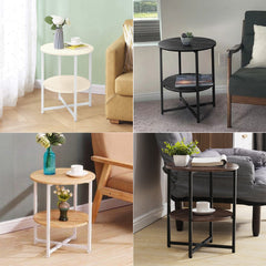 2-Tier Round Side Table - Multi-Level Storage Coffee Table for Plants/Lamps, Space-Saving Sofa/Bedside Organizer (15.75×15.75×18.5