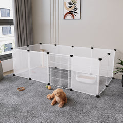 Transparent Plastic Dog Fence with Door Frame, 12-Panel Clear Plastic Dog Playpen with Door Frame, Modular Pet Fence System, Small/Medium Dog Pen with Convenient Access Gate for Indoor Use, Ideal for Home Indoor Use Like Living Room, Bedroom, 149x70x45cm