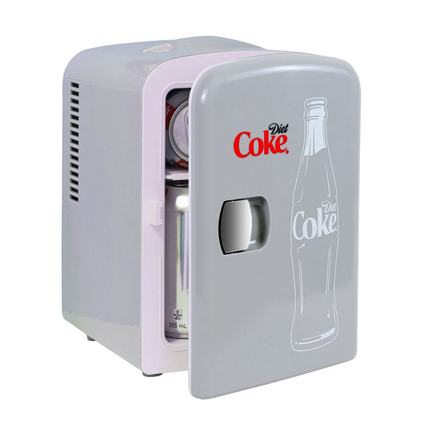 Coca Cola 4L Mini Fridge Diet Coke 6 Can Portable 12V Cooler / Warmer in Grey
