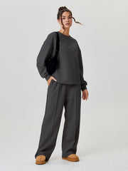 Women'S Minimalist Round Neck Loose Top And Exposed Stitch Trousers Co-Ord, Soft Womenswear