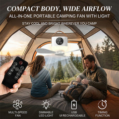 7200mAh Rechargeable Camping Fan with LED Light, USB Ceiling Tent Fan with 4 Speeds, Remote Control, Timer, Detachable Blades, Portable Outdoor Car Camping Fan