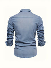 New Men'S Denim Shirt, Casual Solid Color Men'S Long Sleeve Dress Shirt