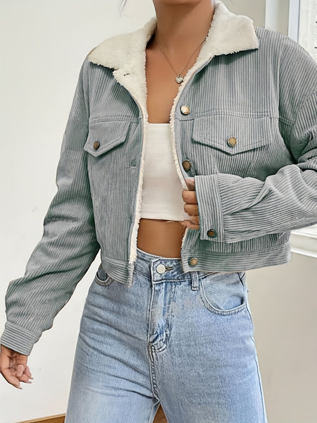 Women'S Short Corduroy And Lamb Jacket for Autumn And Winter, Featuring a Fleece Collar, Versatile Korean-Style Warm Top