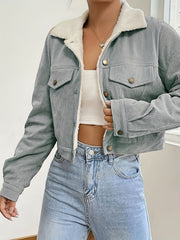 Women'S Short Corduroy And Lamb Jacket for Autumn And Winter, Featuring a Fleece Collar, Versatile Korean-Style Warm Top