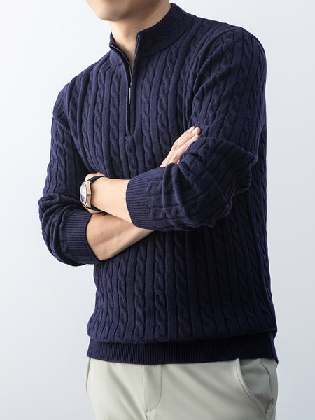 Christmas Gift for Men, New Twist Zipper Collar Pullover Sweater, Autumn And Winter Style, with Velvet, Thickened, Warm And Cold-Resistant, Can Be Worn Inside Or Outside, Casual And Versatile Essential, Knit
