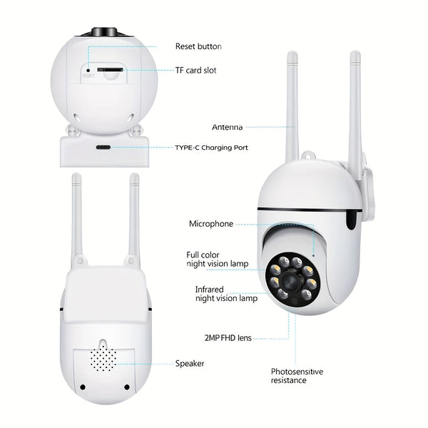 1pc Camera with Full Color Night Vision Wireless WIFI 1080P Full HD Indoor/Outdoor Camera 2-Way Audio Wireless WIFI Security Camera