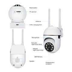 1pc Camera with Full Color Night Vision Wireless WIFI 1080P Full HD Indoor/Outdoor Camera 2-Way Audio Wireless WIFI Security Camera