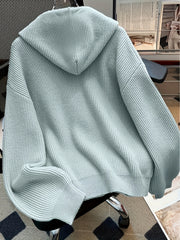 Hooded Button Sweater Cardigan, Spring Autumn Solid Color Casual Simple Open Front Soft Comfortable Elegant Women's Wear