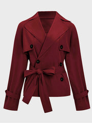 Women's Commuter Notch Lapel Double Breasted Detachable Belt Trench Coat, Elegant Plain Outerwear Jacket