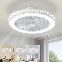 Ceiling Fan with Lights, 6 Speeds Reversible Bladeless Ceiling Fans 3-Color Temperature Stepless Dimming Low Profile Flush Mount Ceiling Fan Quiet Timing for Kitchen, Living Room, Bedroom