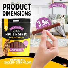 Pure Breed 12 Pack Chicken Dog Treats – Protein Strips | High Protein Dog Chew Strips | Low Calorie Dog Reward Treats | Resealable Pouch 150g Each | Bulk 1.8kg (12x150g)