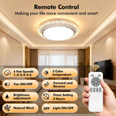 LED Ceiling Fan Light, LED Ceiling Light with Fan, Bladeless Ceiling Fan Light, 3 Switchable Colour Temperatures (3000K/4500K/6500K), Adjustable Brightness, Suitable for Kitchen, Living Room And Bedroom Lighting, Comes with A Remote Control