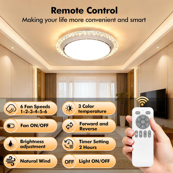 LED Ceiling Fan Light, LED Ceiling Light with Fan, Bladeless Ceiling Fan Light, 3 Switchable Colour Temperatures (3000K/4500K/6500K), Adjustable Brightness, Suitable for Kitchen, Living Room And Bedroom Lighting, Comes with A Remote Control